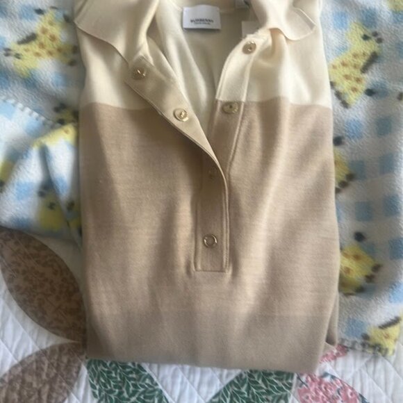 BURBERRY Cream Boxy Button Down Polo Blouse - Picture 5 of 9